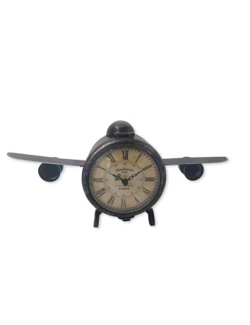 Metal table clock airplane brown