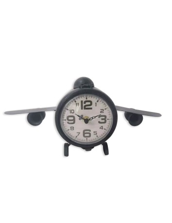 Metal table clock airplane black