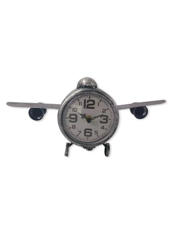 Metal table clock airplane silver