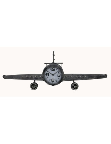 Metal wall clock airplane grey
